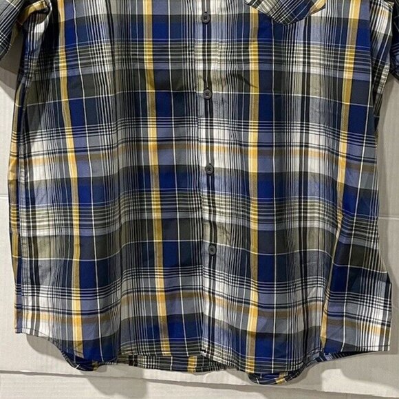 Marmot Men's Large Blue/Yellow Plaid Lightweight Button Front Short Sleeve Shirt - Picture 5 of 7
